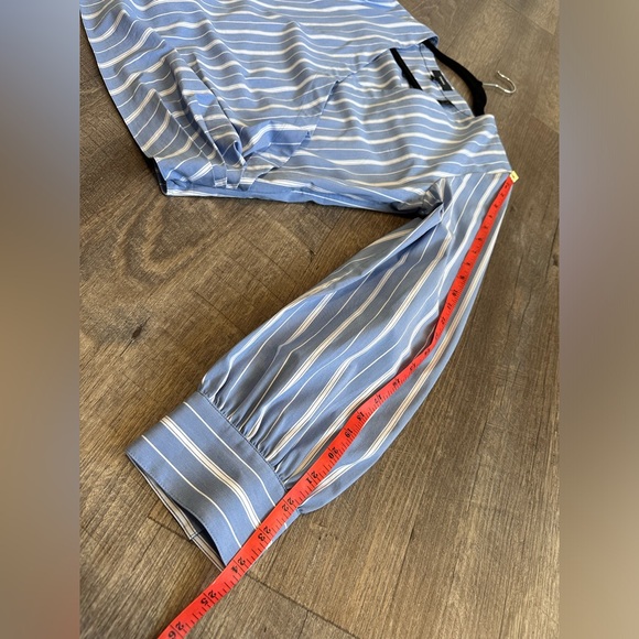Theory Quincy Striped Faux Wrap Long-Sleeve Top - Blue & White Striped - Large - Picture 8 of 17